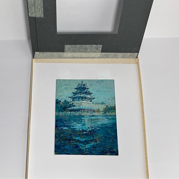 Vintage IMPRESSIONIST Tempera PAINTING / Chinese Pagoda By LEE CHANG / 4.5 x 6in - Picture 6 of 11